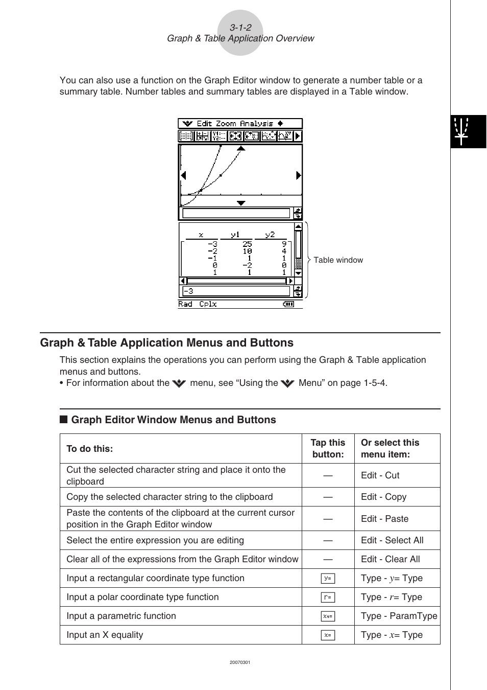 Graph & table application menus and buttons -1-2, Graph & table application menus and buttons | Casio CLASSPAD 330 3.04 User Manual | Page 247 / 954