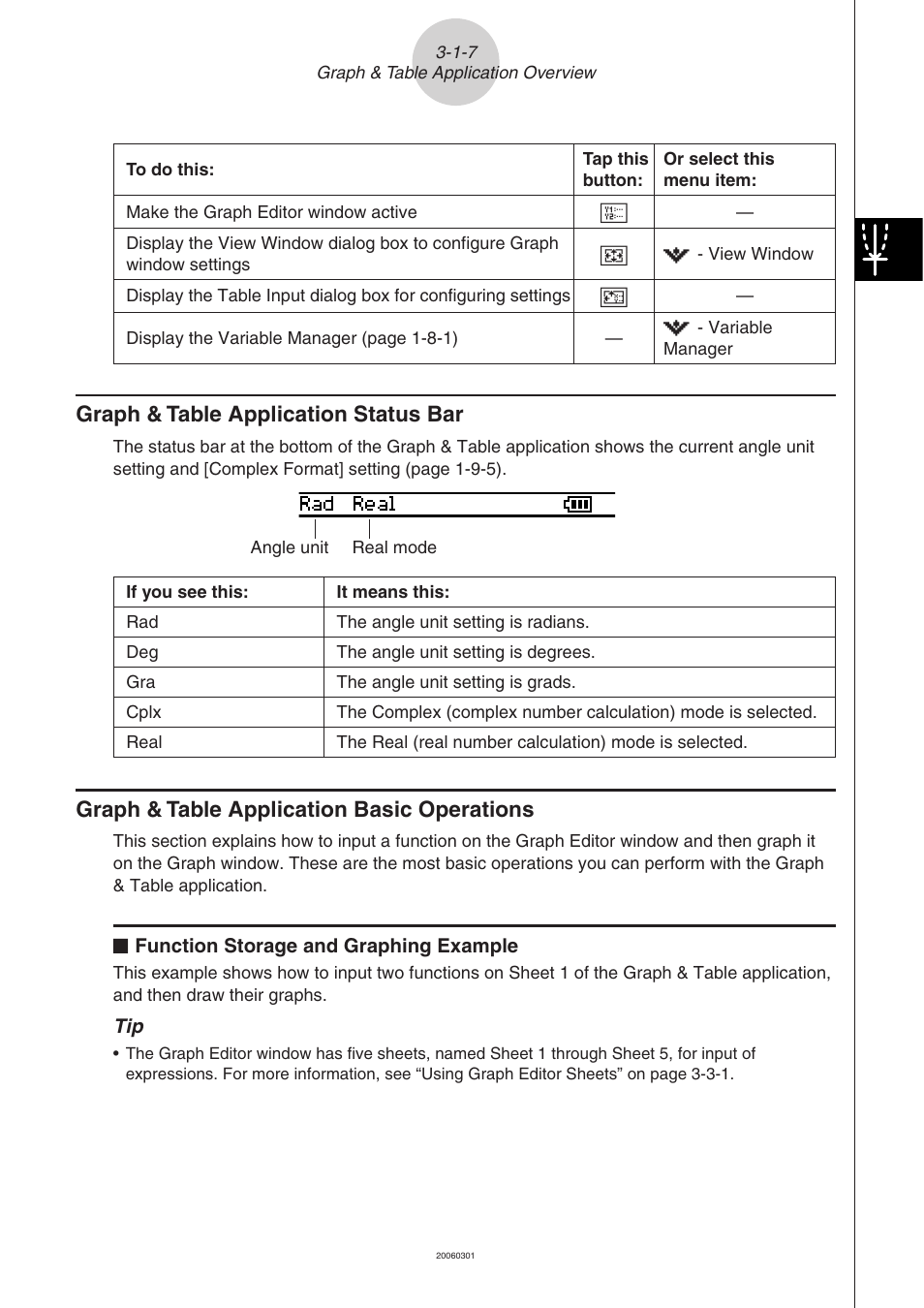 Graph & table application status bar, Graph & table application basic operations | Casio CLASSPAD 330 3.04 User Manual | Page 252 / 954