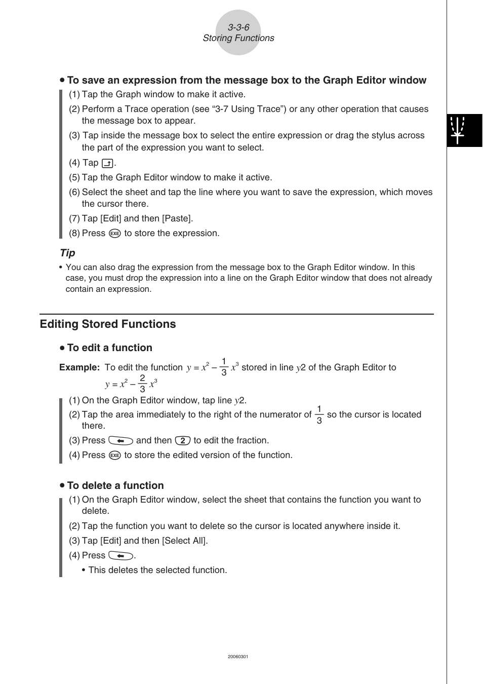 Editing stored functions -3-6, Editing stored functions | Casio CLASSPAD 330 3.04 User Manual | Page 273 / 954
