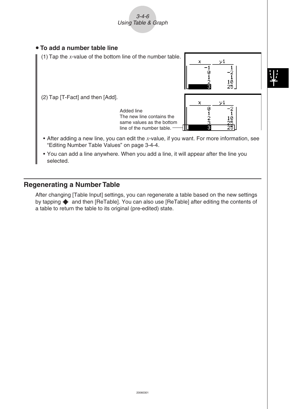 Regenerating a number table -4-6, Regenerating a number table | Casio CLASSPAD 330 3.04 User Manual | Page 287 / 954