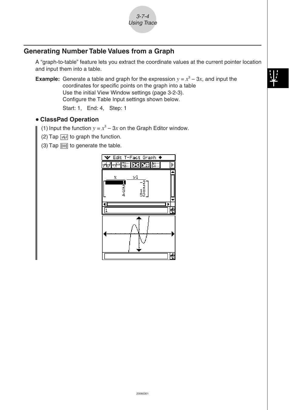 Generating number table values from a graph -7-4, Generating number table values from a graph | Casio CLASSPAD 330 3.04 User Manual | Page 311 / 954