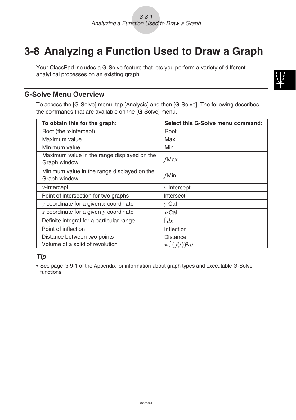 8 analyzing a function used to draw a graph, 8 analyzing a function used to draw a graph -8-1, G-solve menu overview -8-1 | Casio CLASSPAD 330 3.04 User Manual | Page 313 / 954