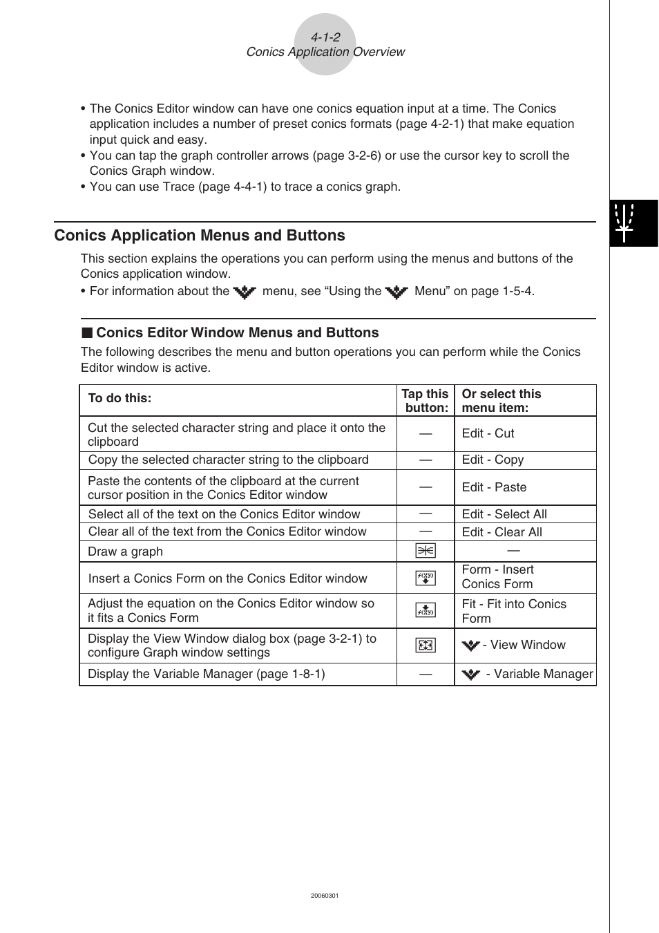 Conics application menus and buttons -1-2, Conics application menus and buttons | Casio CLASSPAD 330 3.04 User Manual | Page 324 / 954