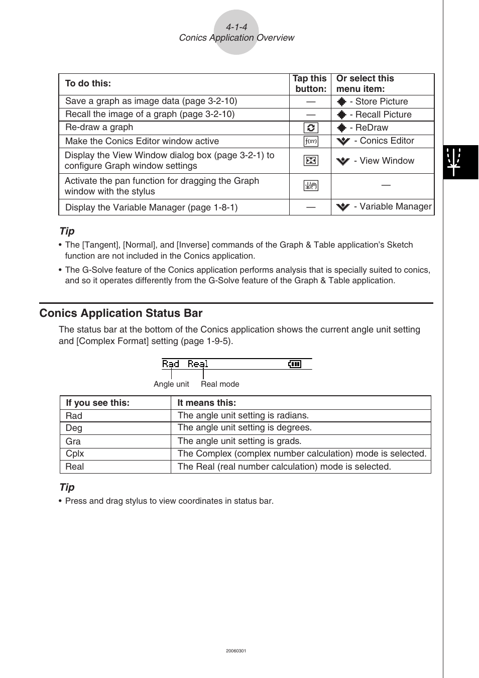 Conics application status bar -1-4, Conics application status bar | Casio CLASSPAD 330 3.04 User Manual | Page 326 / 954