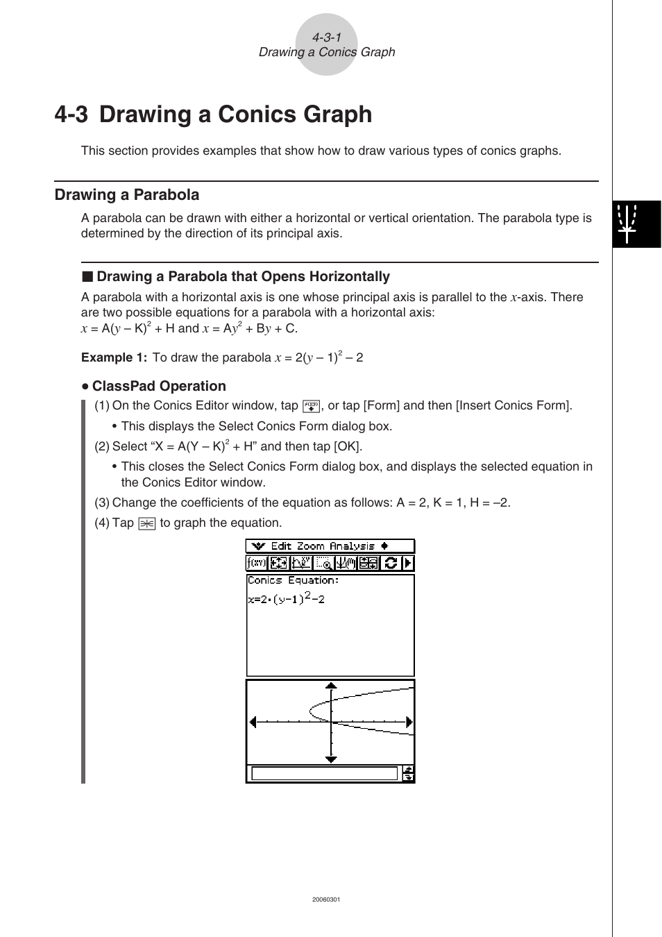 3 drawing a conics graph, 3 drawing a conics graph -3-1, Drawing a parabola -3-1 | Drawing a parabola | Casio CLASSPAD 330 3.04 User Manual | Page 330 / 954
