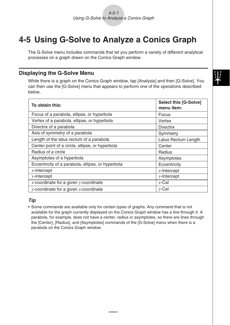 5 using g-solve to analyze a conics graph, Using g-solve to analyze a conics graph -5-1, Displaying the g-solve menu -5-1 | Casio CLASSPAD 330 3.04 User Manual | Page 339 / 954