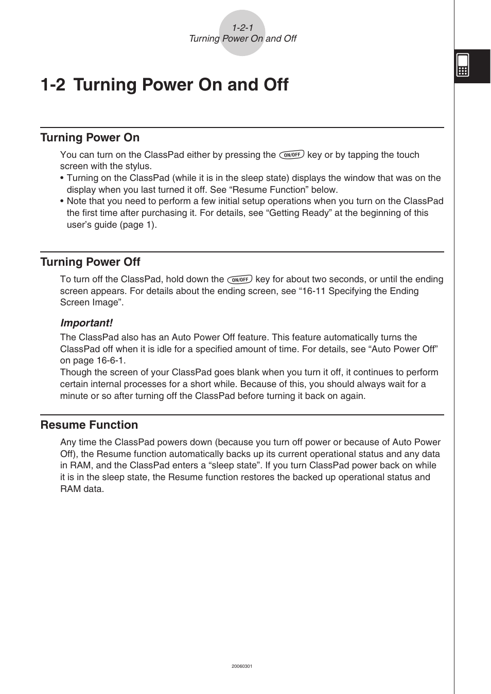 2 turning power on and off, 2 turning power on and off -2-1 | Casio CLASSPAD 330 3.04 User Manual | Page 34 / 954