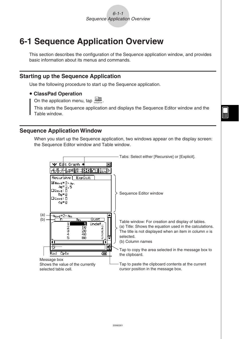 1 sequence application overview, 1 sequence application overview -1-1, Sequence application overview | Starting up the sequence application, Sequence application window | Casio CLASSPAD 330 3.04 User Manual | Page 363 / 954