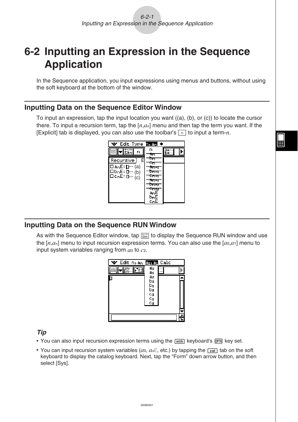 Inputting an expression in the sequence, Application, Inputting data on the sequence editor window | Inputting data on the sequence run window | Casio CLASSPAD 330 3.04 User Manual | Page 369 / 954