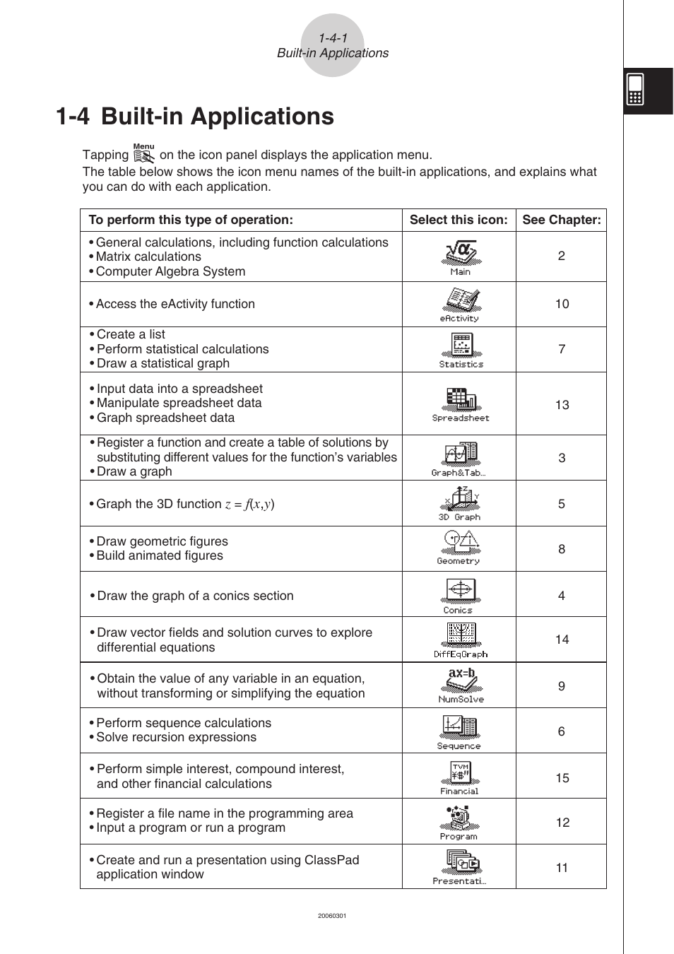 4 built-in applications, Built-in, Applications -4-1 | 4 built-in, Applications, 1 1-4 built-in applications | Casio CLASSPAD 330 3.04 User Manual | Page 37 / 954