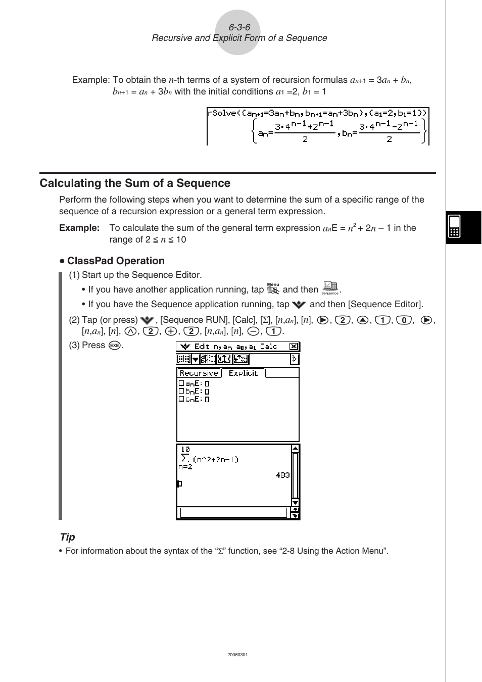 Calculating the sum of a sequence -3-6, Calculating the sum of a sequence | Casio CLASSPAD 330 3.04 User Manual | Page 375 / 954