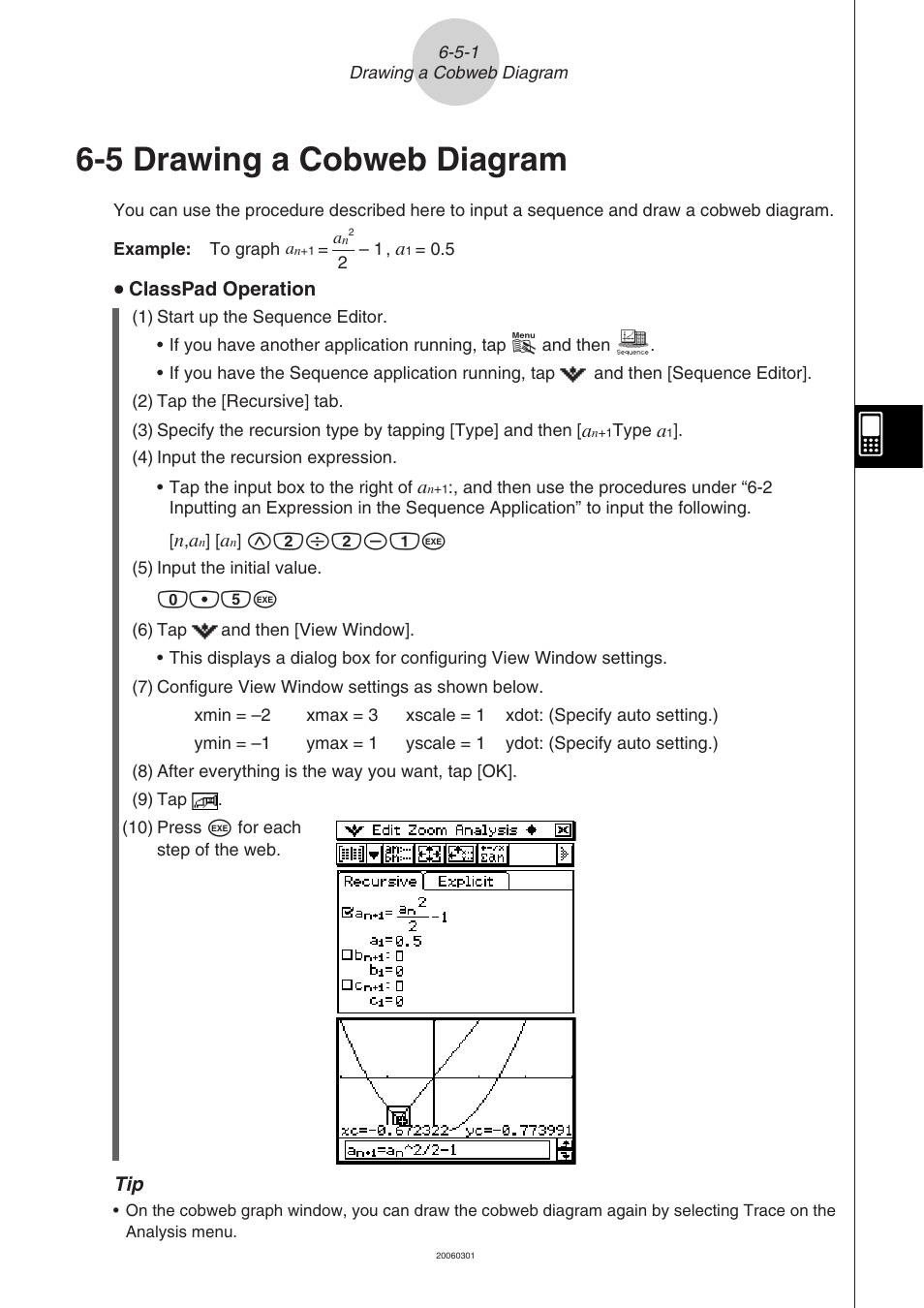 5 drawing a cobweb diagram, 5 drawing a cobweb diagram -5-1, Drawing a cobweb diagram | Casio CLASSPAD 330 3.04 User Manual | Page 377 / 954