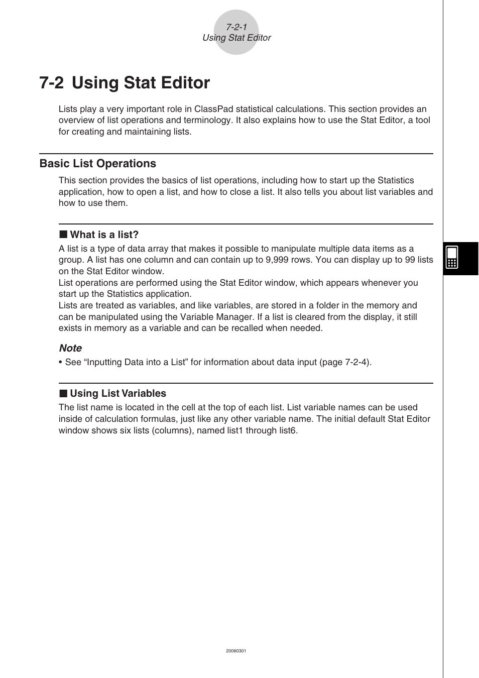 2 using stat editor, Using stat editor -2-1, Basic list operations -2-1 | Casio CLASSPAD 330 3.04 User Manual | Page 383 / 954