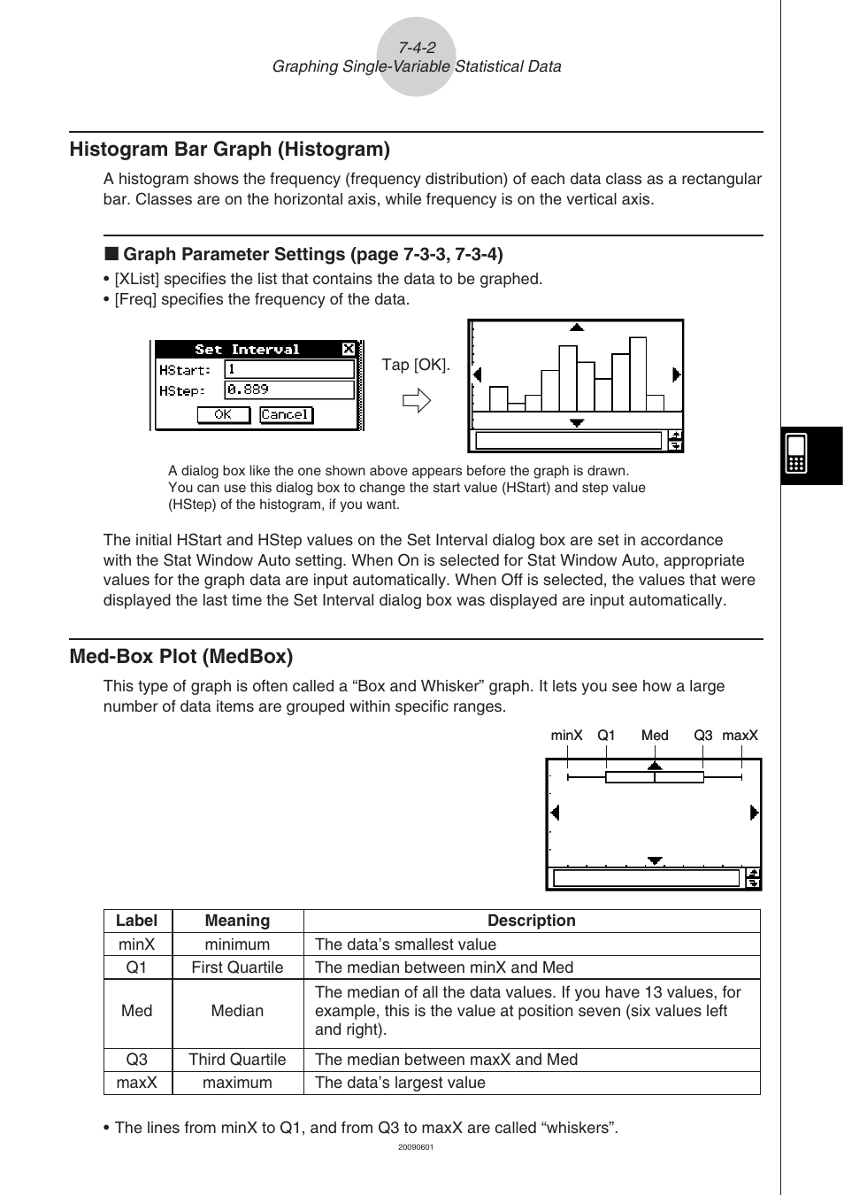 Histogram bar graph (histogram), Med-box plot (medbox) | Casio CLASSPAD 330 3.04 User Manual | Page 397 / 954