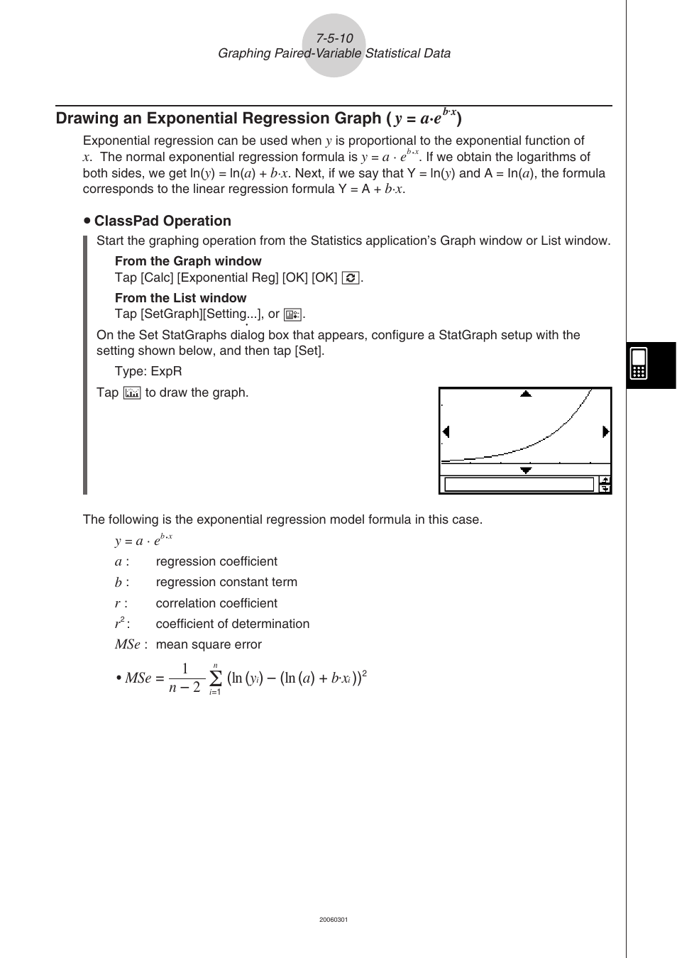 Drawing an exponential regression graph, B · x, 1n – 2 | Ln ( y, Ln ( a ) + b·x | Casio CLASSPAD 330 3.04 User Manual | Page 409 / 954