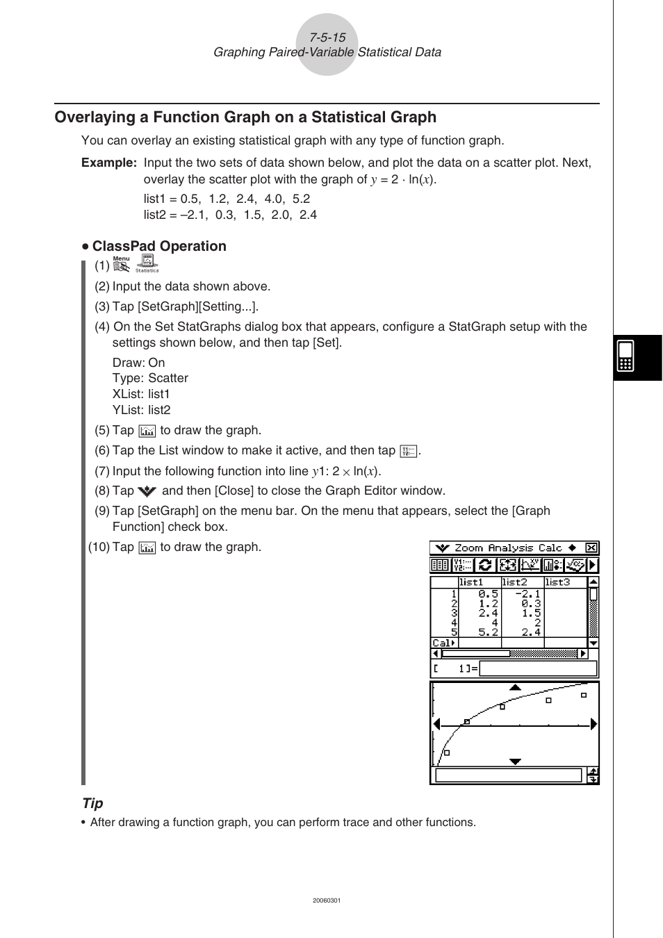 Overlaying a function graph on a statistical graph | Casio CLASSPAD 330 3.04 User Manual | Page 414 / 954