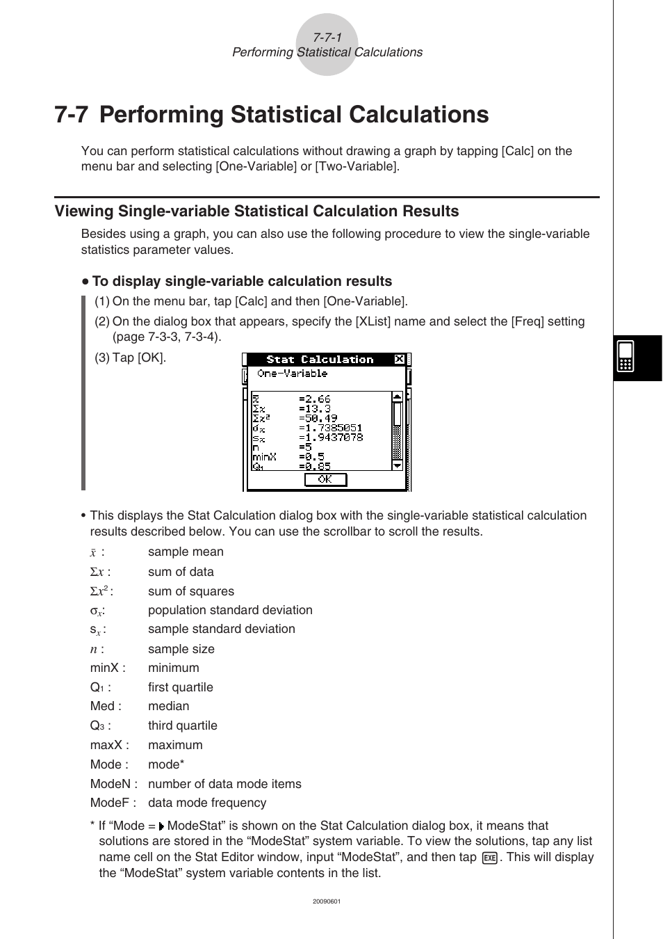 7 performing statistical calculations, Performing, Statistical calculations -7-1 | 7 performing, Statistical calculations | Casio CLASSPAD 330 3.04 User Manual | Page 416 / 954