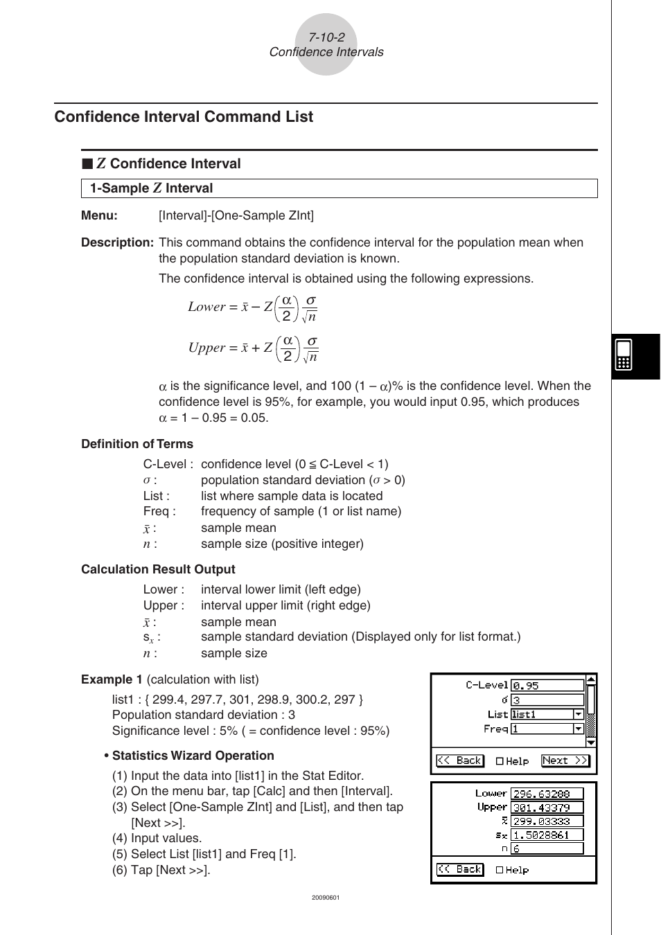 Confidence interval command list -10-2, Confidence interval command list | Casio CLASSPAD 330 3.04 User Manual | Page 444 / 954