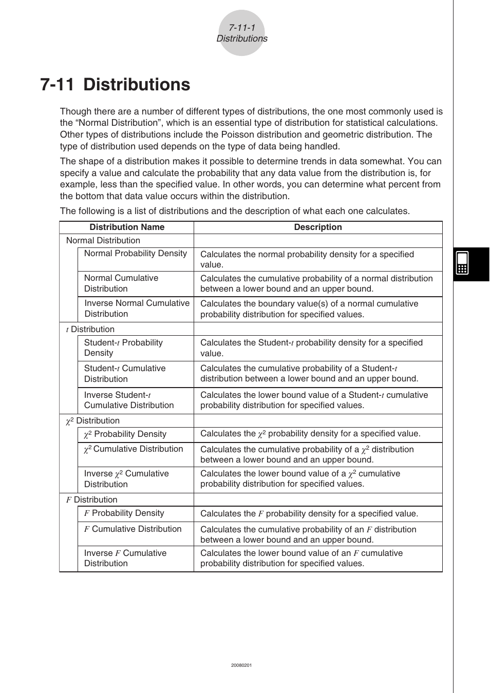 11 distributions, Distributions -11-1 | Casio CLASSPAD 330 3.04 User Manual | Page 453 / 954