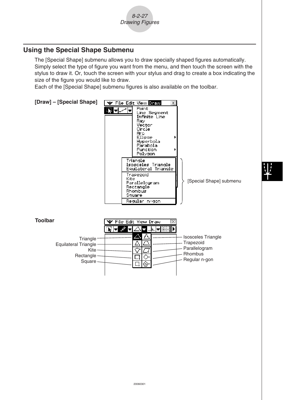 Using the special shape submenu -2-27, Using the special shape submenu | Casio CLASSPAD 330 3.04 User Manual | Page 513 / 954