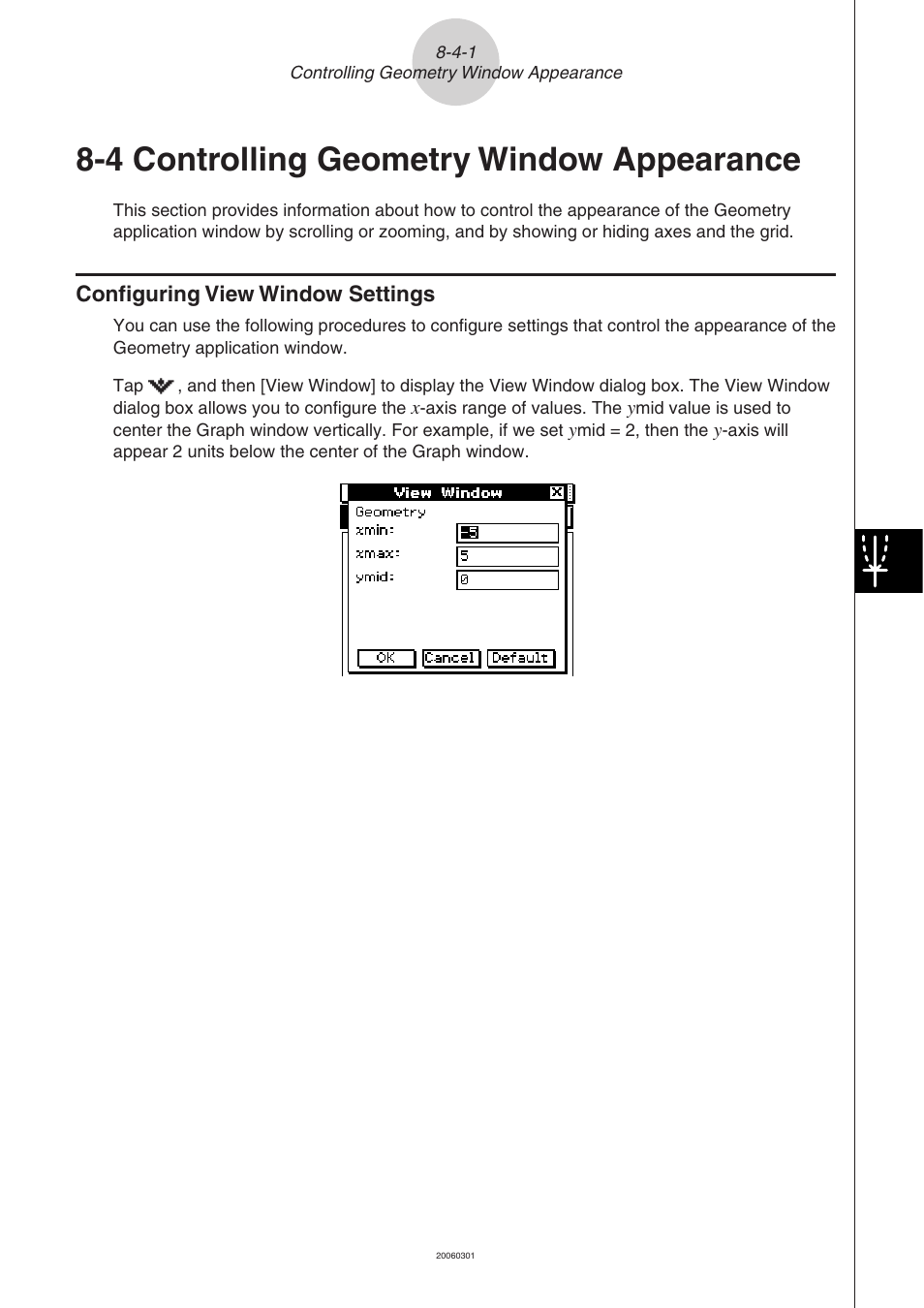 4 controlling geometry window appearance, 4 controlling geometry window appearance -4-1, Configuring view window settings -4-1 | Casio CLASSPAD 330 3.04 User Manual | Page 543 / 954