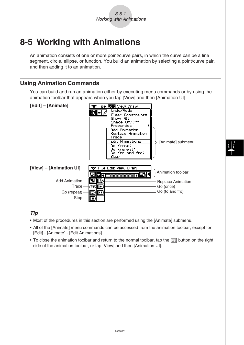 5 working with animations, 5 working with animations -5-1, Using animation commands -5-1 | Using animation commands | Casio CLASSPAD 330 3.04 User Manual | Page 549 / 954