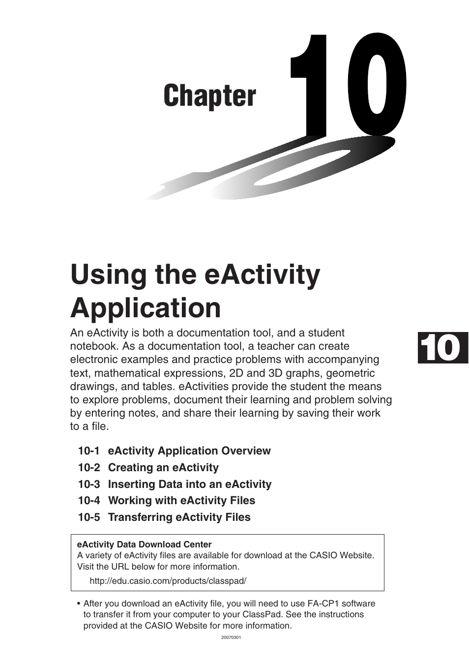 Chapter 10 using the eactivity application, Chapter, Using the eactivity application | Casio CLASSPAD 330 3.04 User Manual | Page 573 / 954