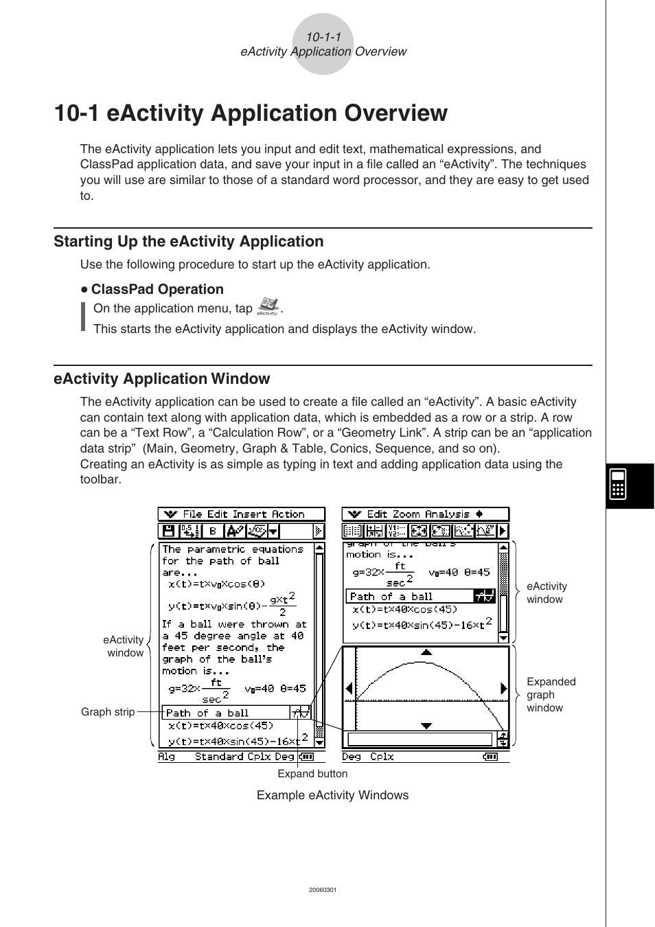 1 eactivity application overview, 1 eactivity application overview -1-1, Starting up the eactivity application | Eactivity application window | Casio CLASSPAD 330 3.04 User Manual | Page 574 / 954