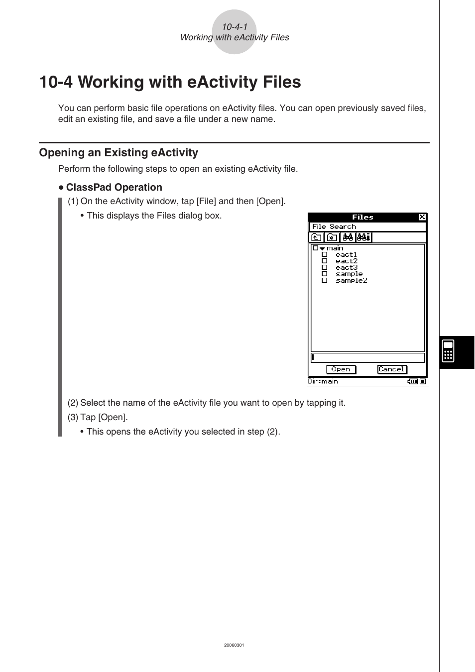 4 working with eactivity files, 4 working with eactivity files -4-1, Opening an existing eactivity -4-1 | Casio CLASSPAD 330 3.04 User Manual | Page 600 / 954