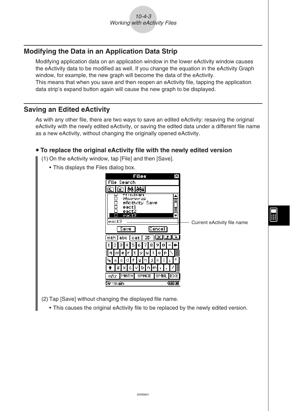 Modifying the data in an application data strip, Saving an edited eactivity | Casio CLASSPAD 330 3.04 User Manual | Page 602 / 954