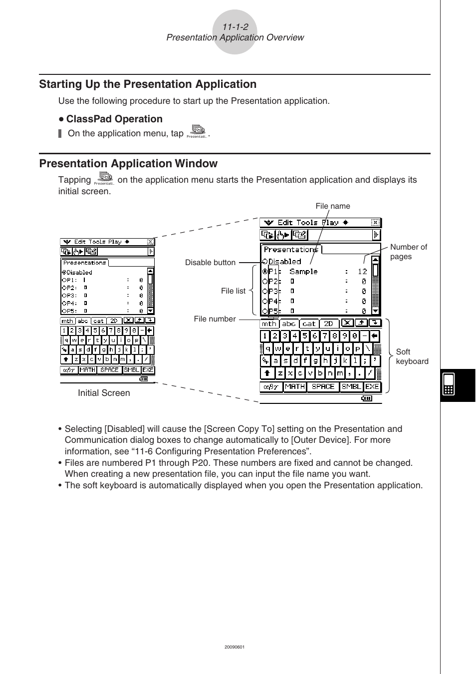 Presentation application window, Starting up the presentation application | Casio CLASSPAD 330 3.04 User Manual | Page 608 / 954