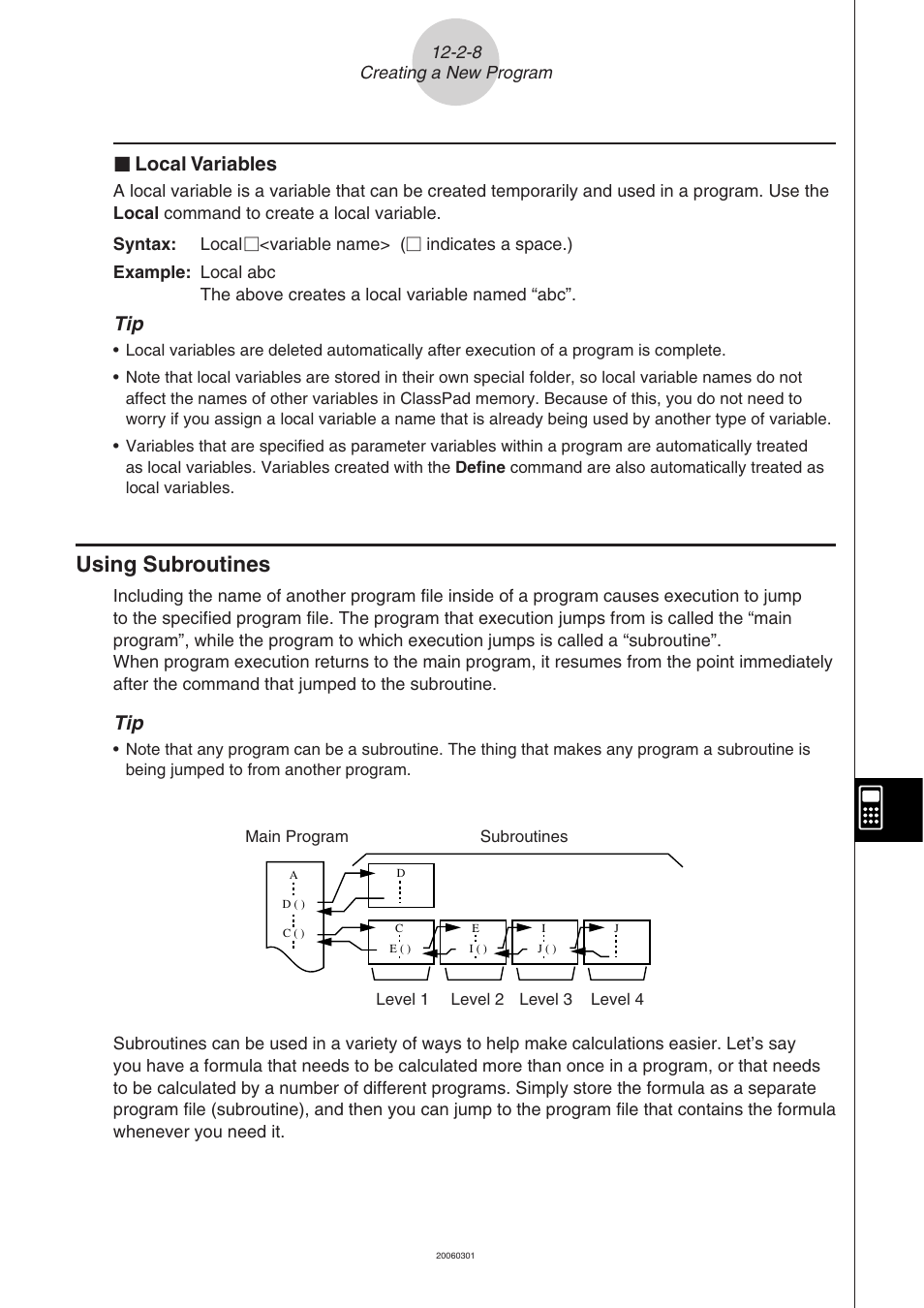 Using subroutines -2-8, Using subroutines, I\ local variables | Casio CLASSPAD 330 3.04 User Manual | Page 644 / 954