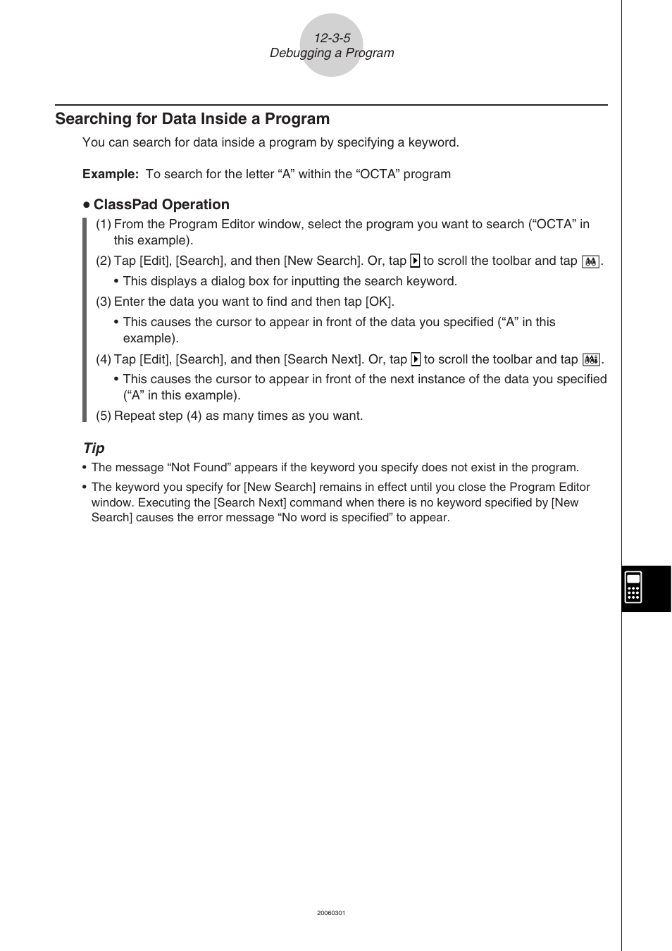 Searching for data inside a program -3-5, Searching for data inside a program | Casio CLASSPAD 330 3.04 User Manual | Page 650 / 954