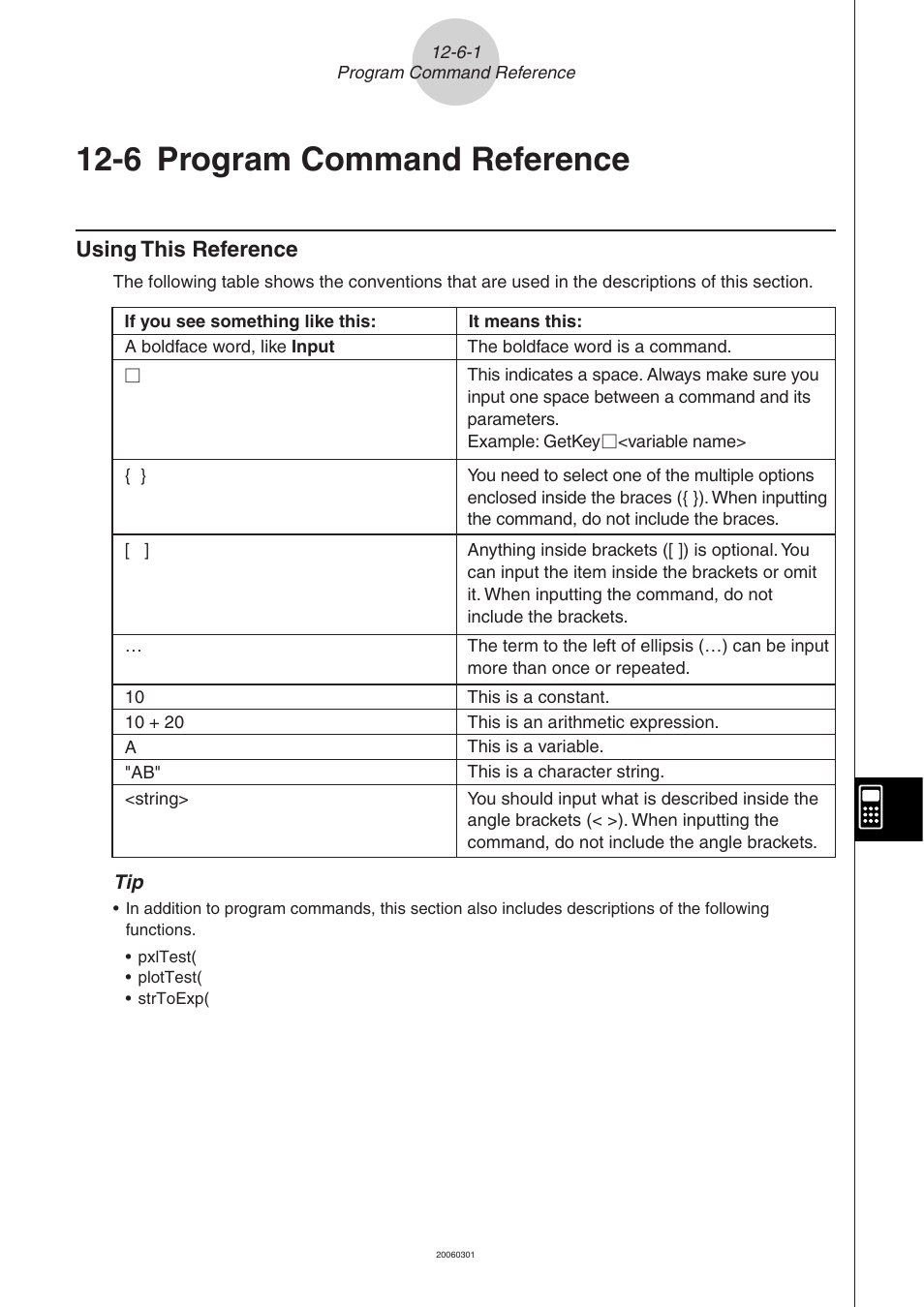 6 program command reference, 6 program command reference -6-1, Using this reference -6-1 | Using this reference | Casio CLASSPAD 330 3.04 User Manual | Page 657 / 954