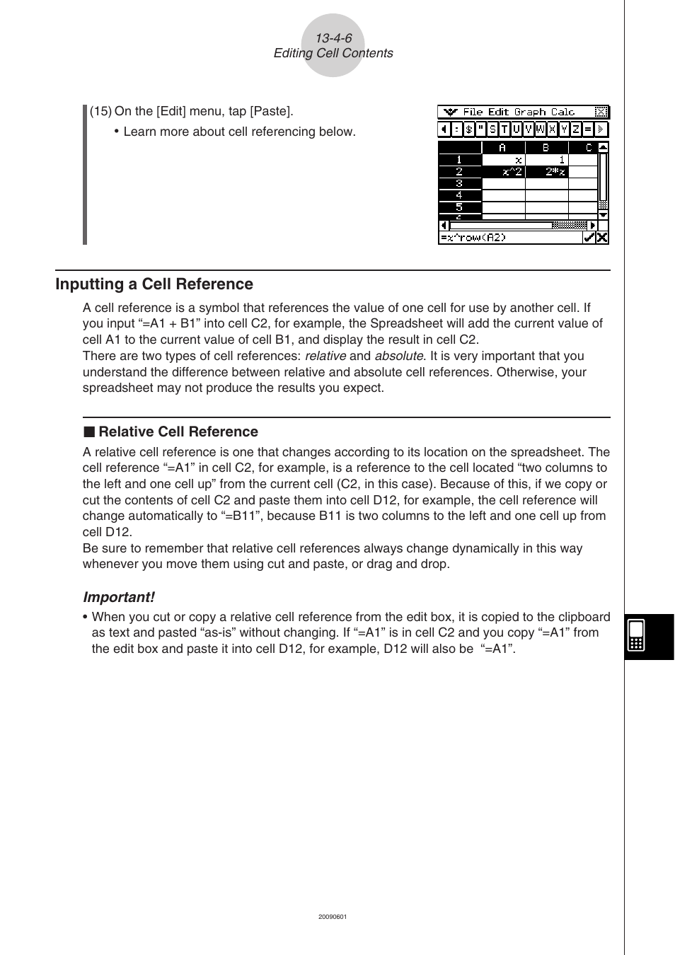 Inputting a cell reference -4-6, Inputting a cell reference | Casio CLASSPAD 330 3.04 User Manual | Page 724 / 954