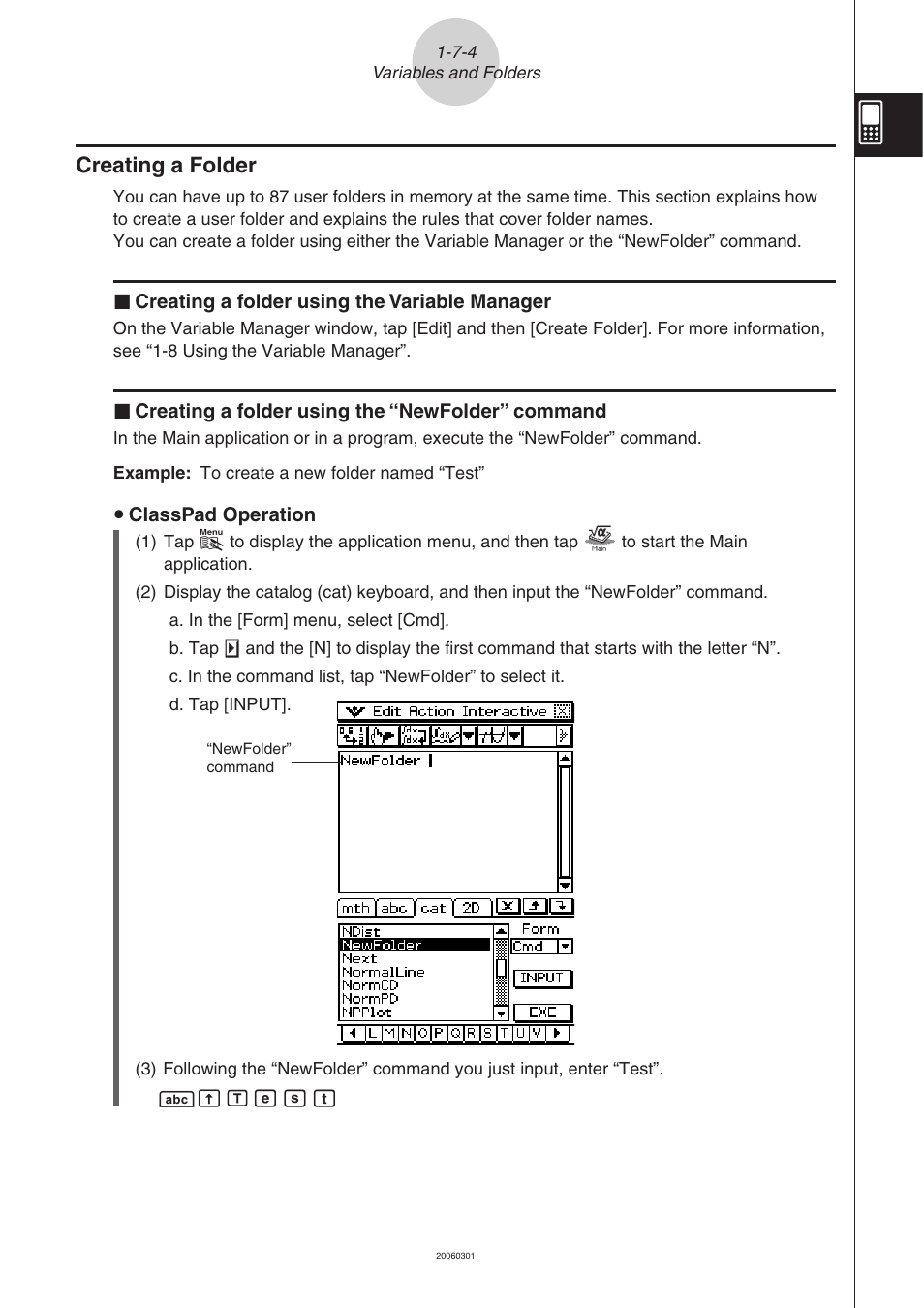 Creating a folder -7-4, Creating a folder | Casio CLASSPAD 330 3.04 User Manual | Page 73 / 954