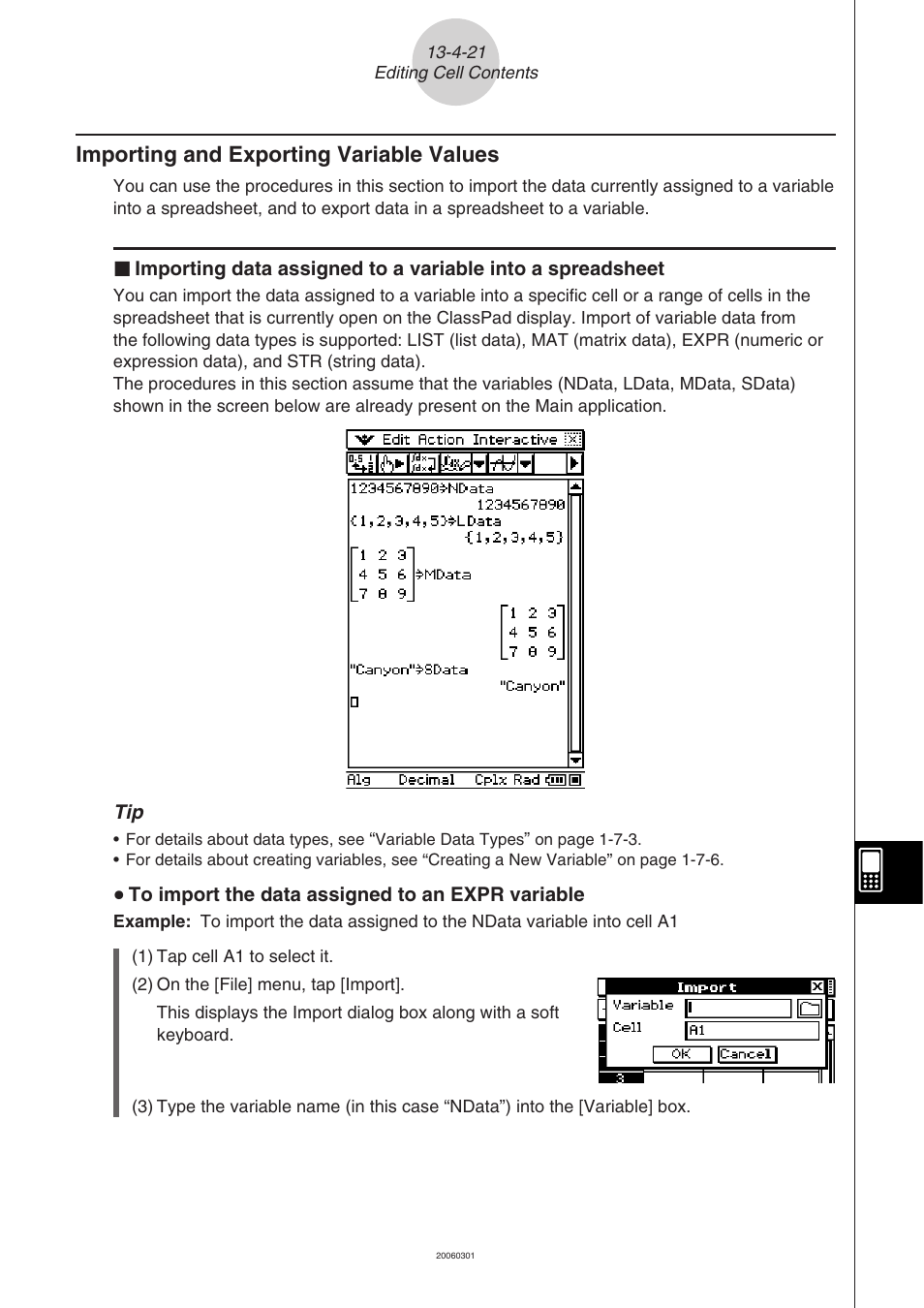 Importing and exporting variable values -4-21, Importing and exporting variable values | Casio CLASSPAD 330 3.04 User Manual | Page 739 / 954