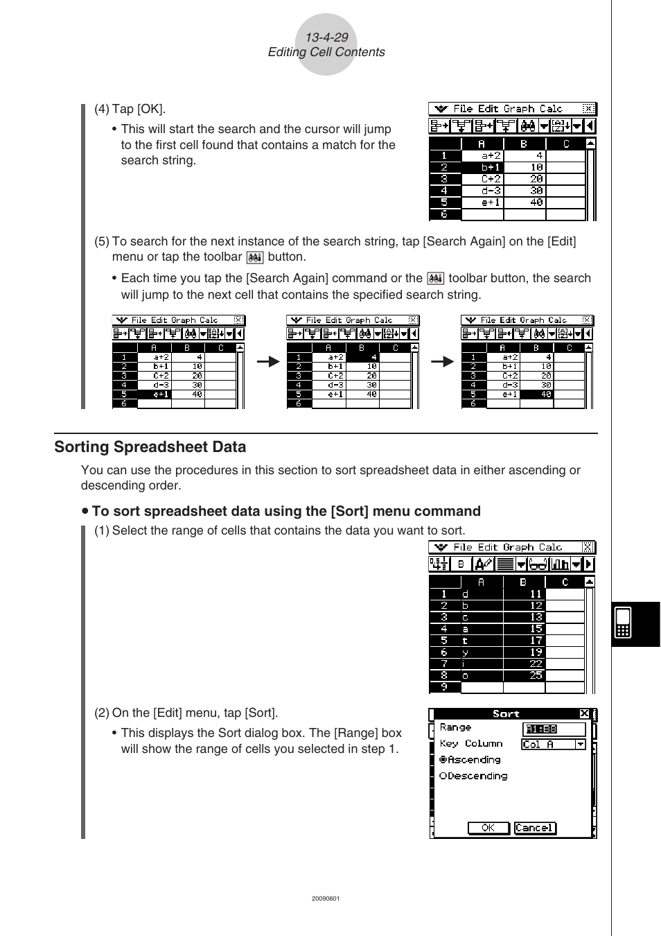 Sorting spreadsheet data -4-29, Sorting spreadsheet data | Casio CLASSPAD 330 3.04 User Manual | Page 747 / 954