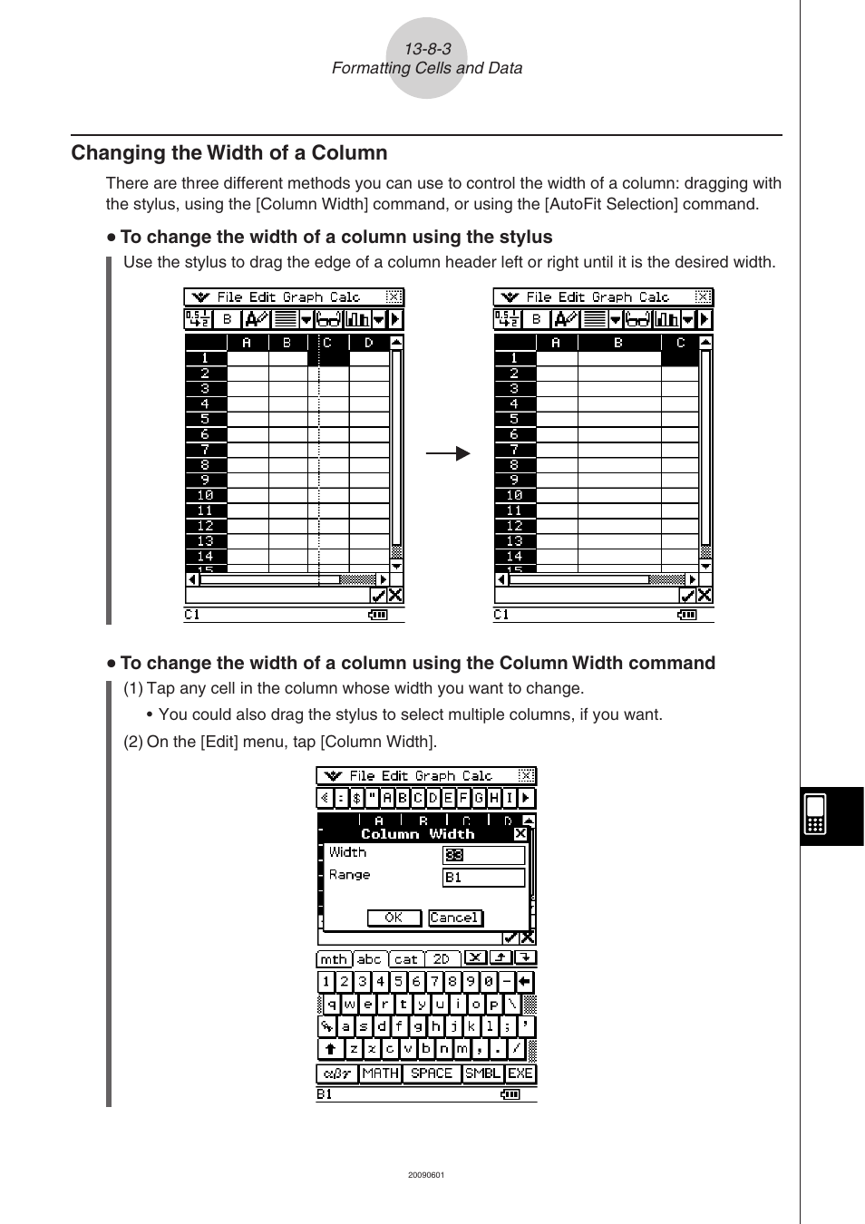 Changing the width of a column -8-3, Changing the width of a column | Casio CLASSPAD 330 3.04 User Manual | Page 775 / 954