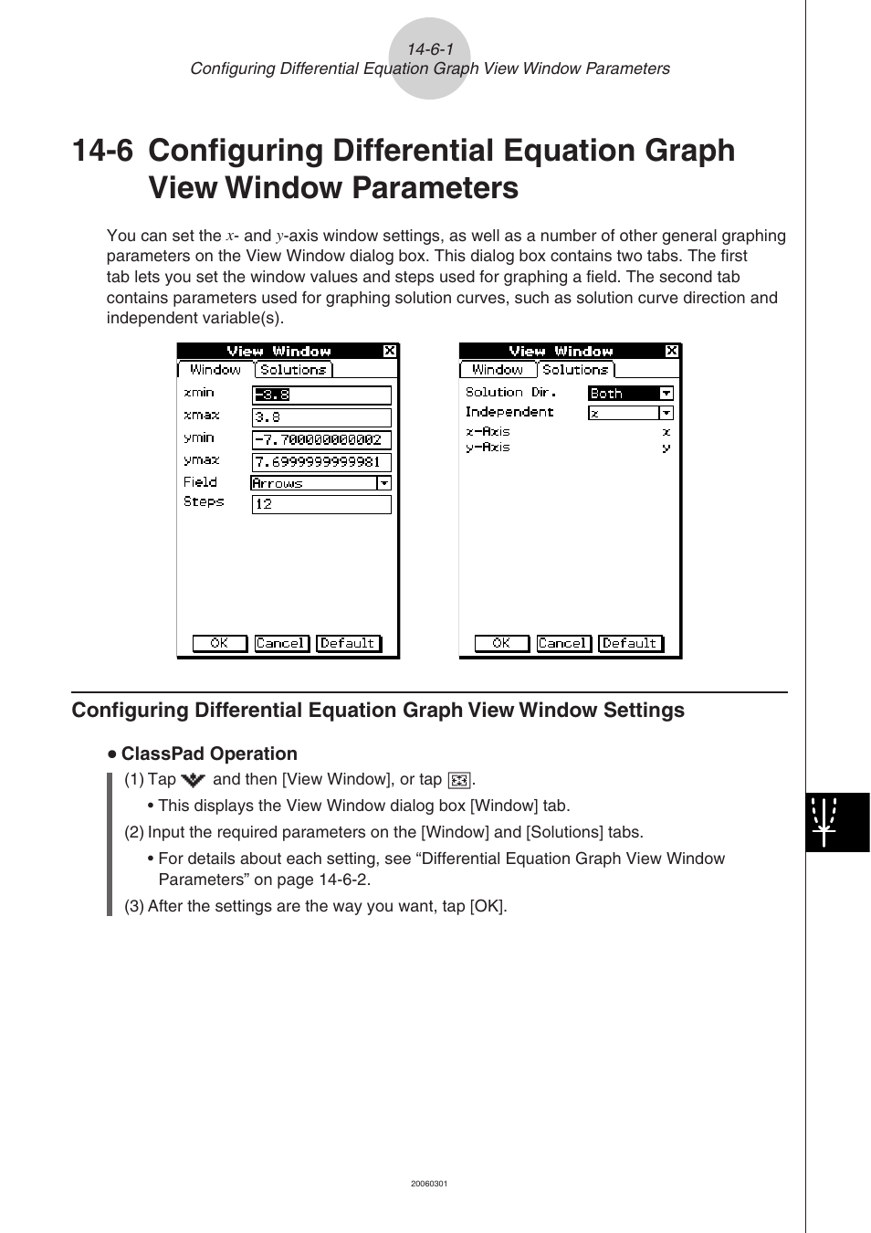 Parameters -6-1, 6 configuring differential equation graph view, Window parameters | Casio CLASSPAD 330 3.04 User Manual | Page 820 / 954