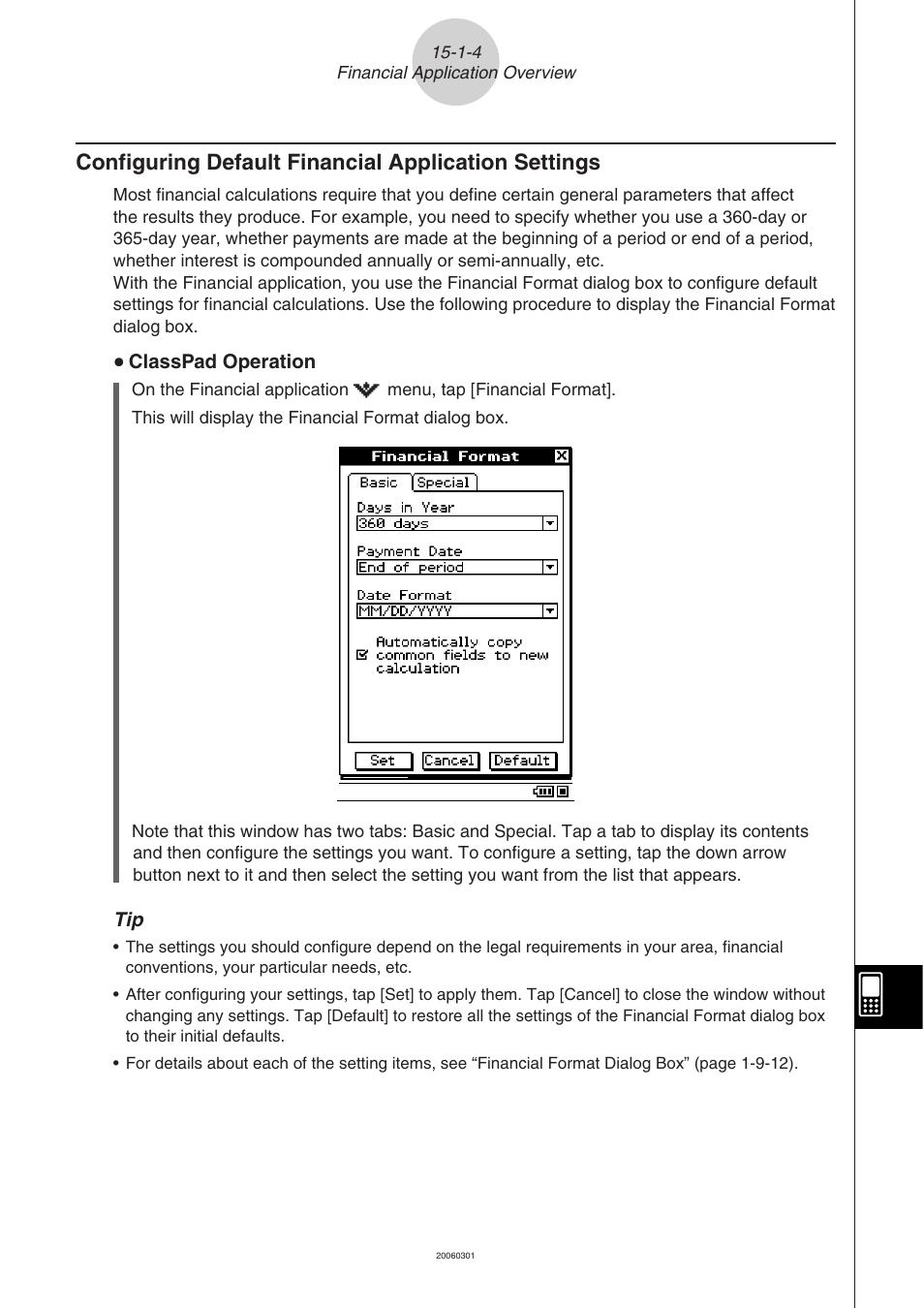 Configuring default financial application settings | Casio CLASSPAD 330 3.04 User Manual | Page 837 / 954