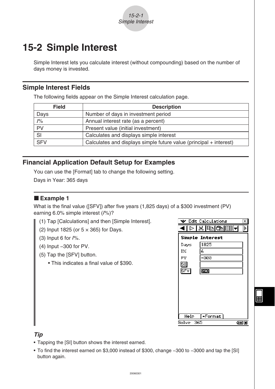 2 simple interest, Simple, Interest -2-1 | Simple interest fields, Financial application default setup for examples | Casio CLASSPAD 330 3.04 User Manual | Page 841 / 954