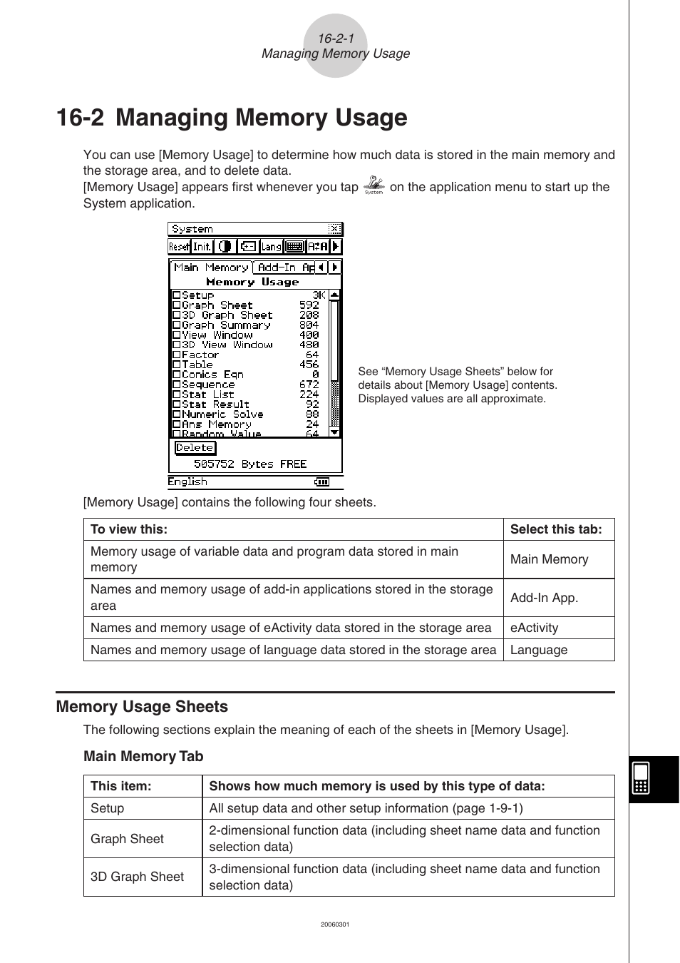 2 managing memory usage, 2 managing memory usage -2-1, Memory usage sheets -2-1 | Casio CLASSPAD 330 3.04 User Manual | Page 880 / 954