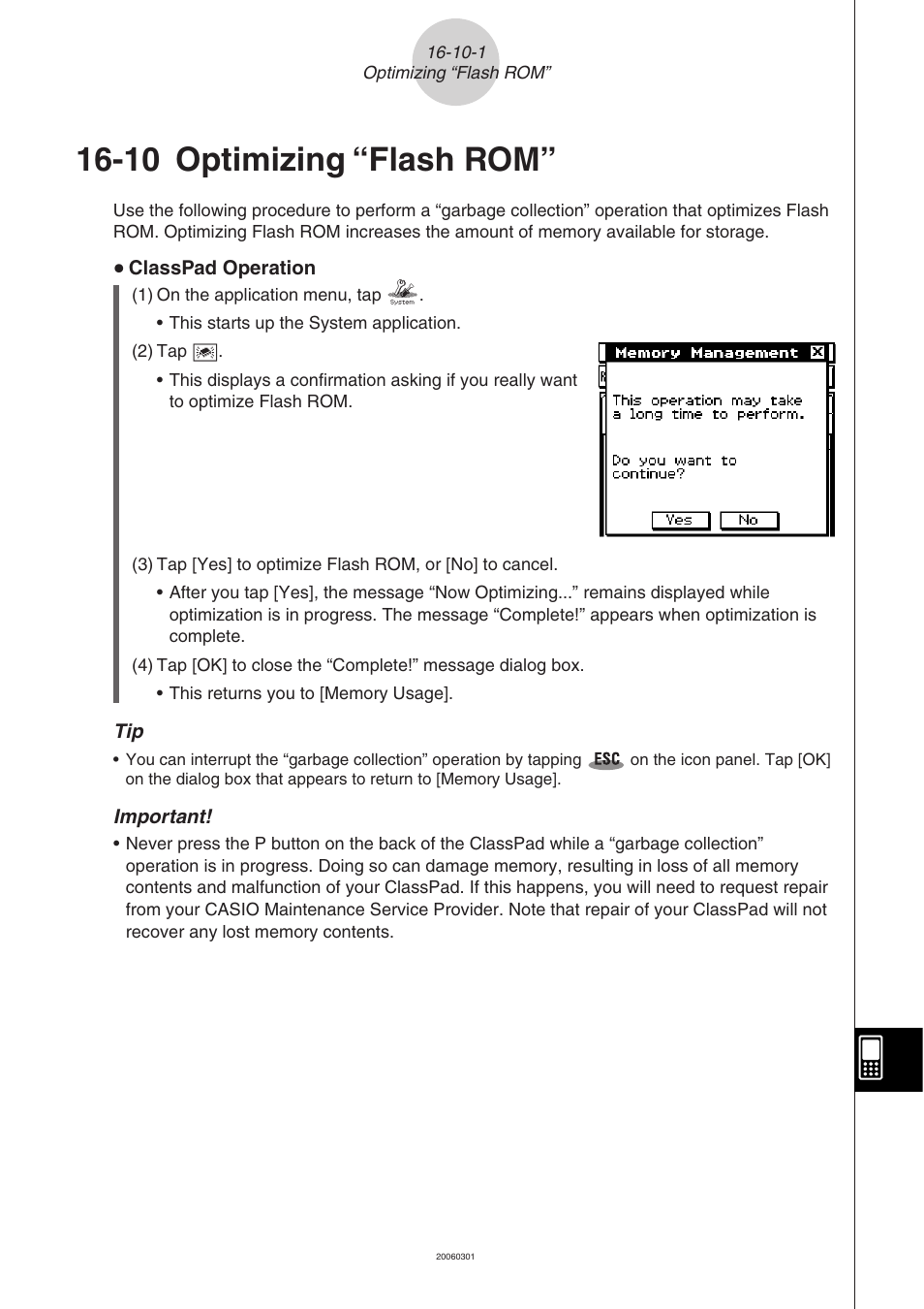 10 optimizing “flash rom, Optimizing, Flash rom” -10-1 | 10 optimizing, Flash rom | Casio CLASSPAD 330 3.04 User Manual | Page 891 / 954