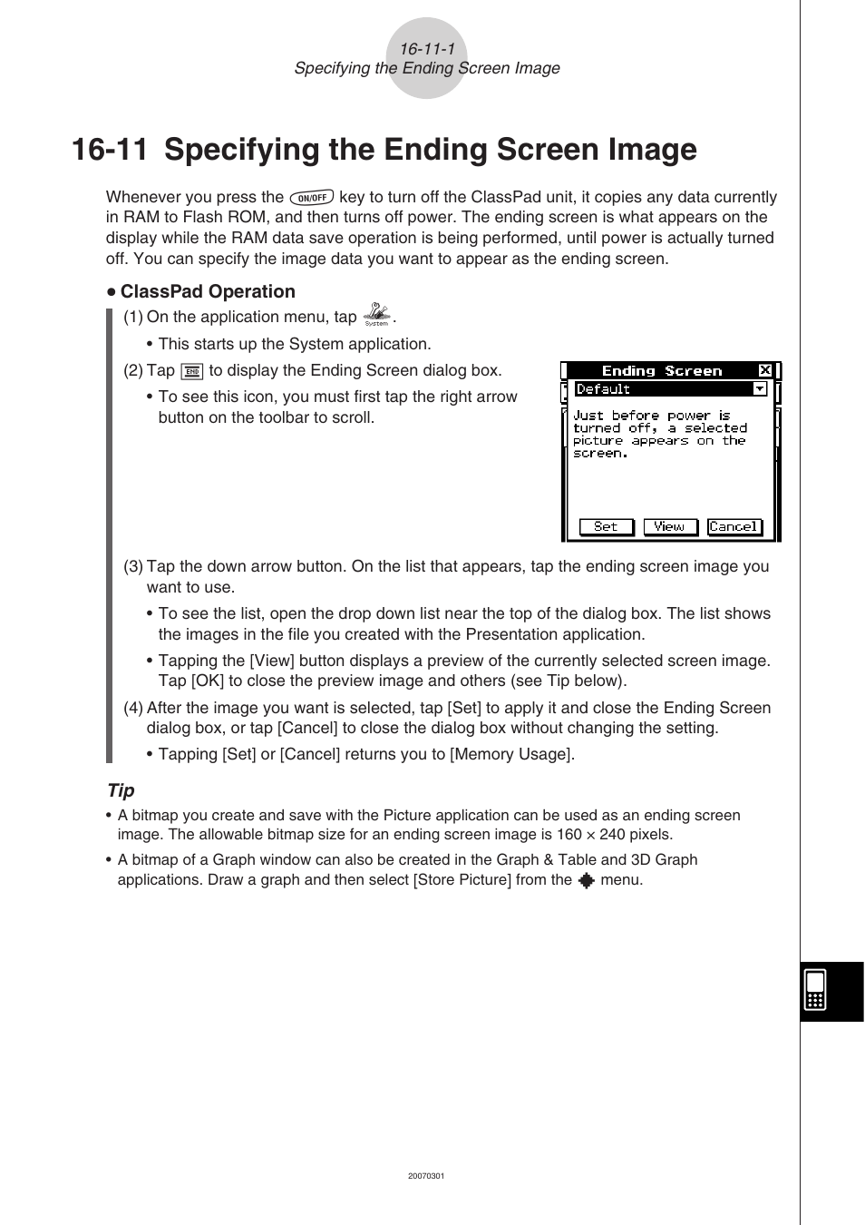 11 specifying the ending screen image, 11 specifying the ending screen image -11-1 | Casio CLASSPAD 330 3.04 User Manual | Page 892 / 954