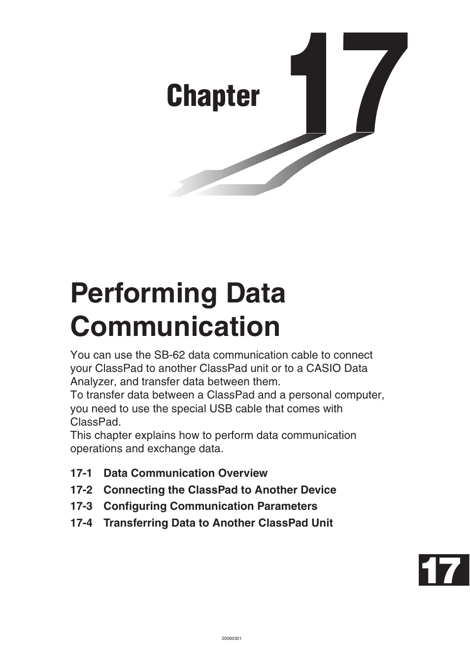 Chapter 17 performing data communication, Chapter, Performing data communication | Casio CLASSPAD 330 3.04 User Manual | Page 899 / 954