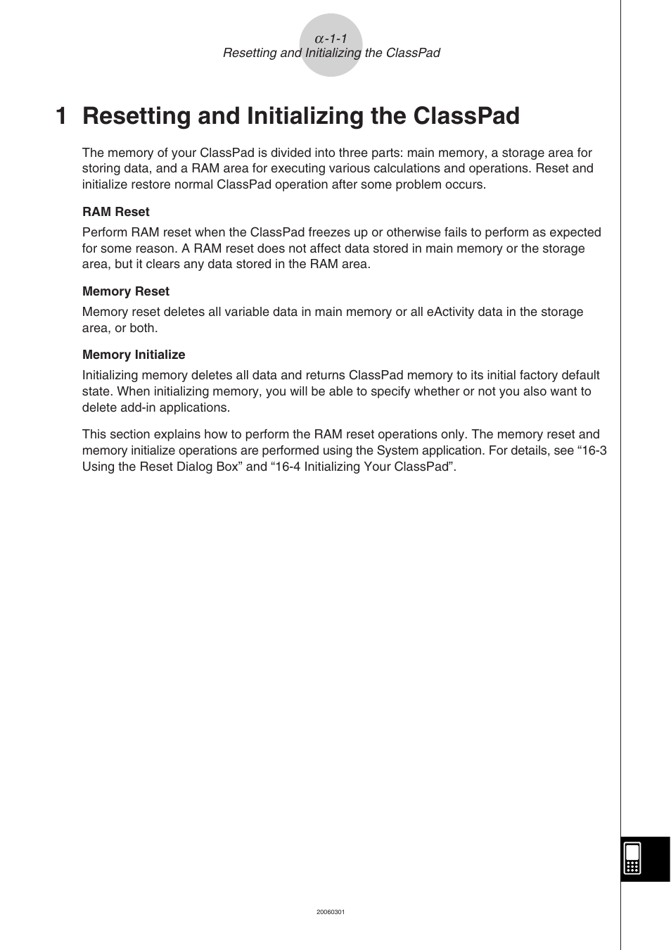 1 resetting and initializing the classpad, Resetting and initializing the classpad | Casio CLASSPAD 330 3.04 User Manual | Page 916 / 954