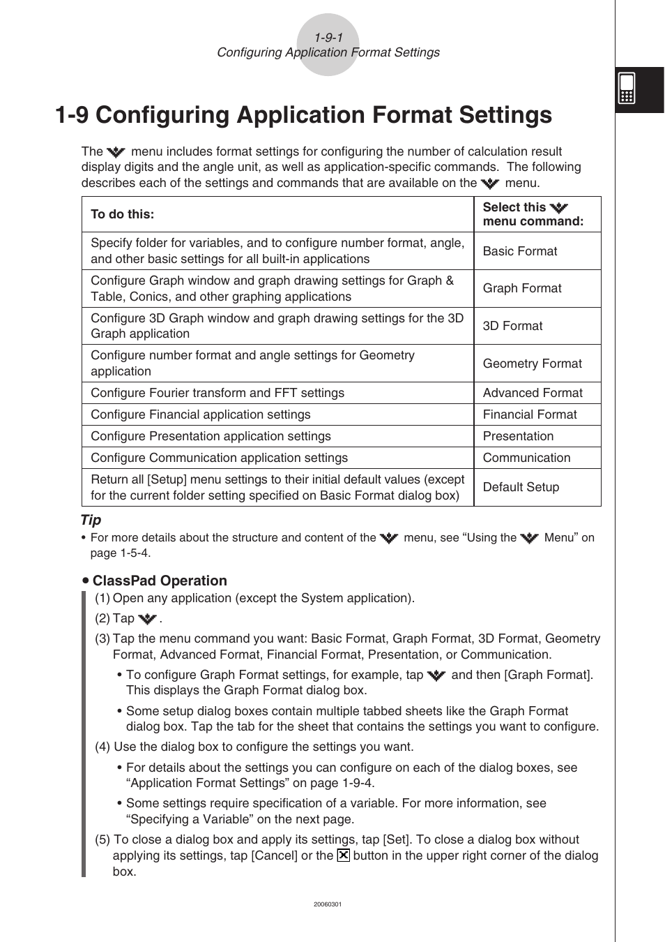 9 configuring application format settings, 9 configuring application format settings -9-1 | Casio CLASSPAD 330 3.04 User Manual | Page 94 / 954