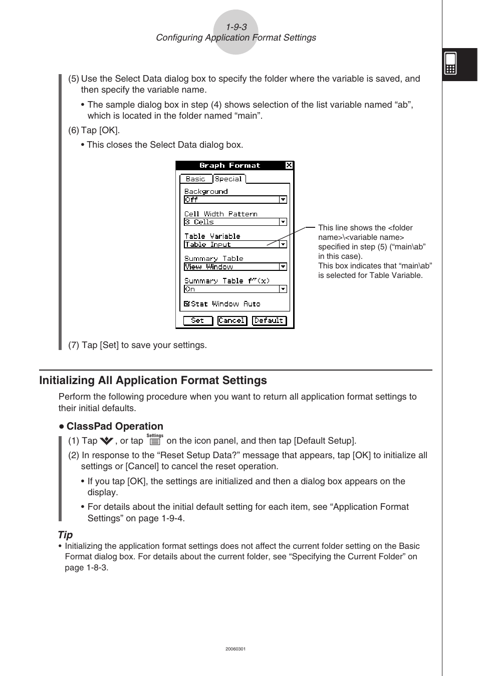 Initializing all application format settings -9-3, Initializing all application format settings | Casio CLASSPAD 330 3.04 User Manual | Page 96 / 954