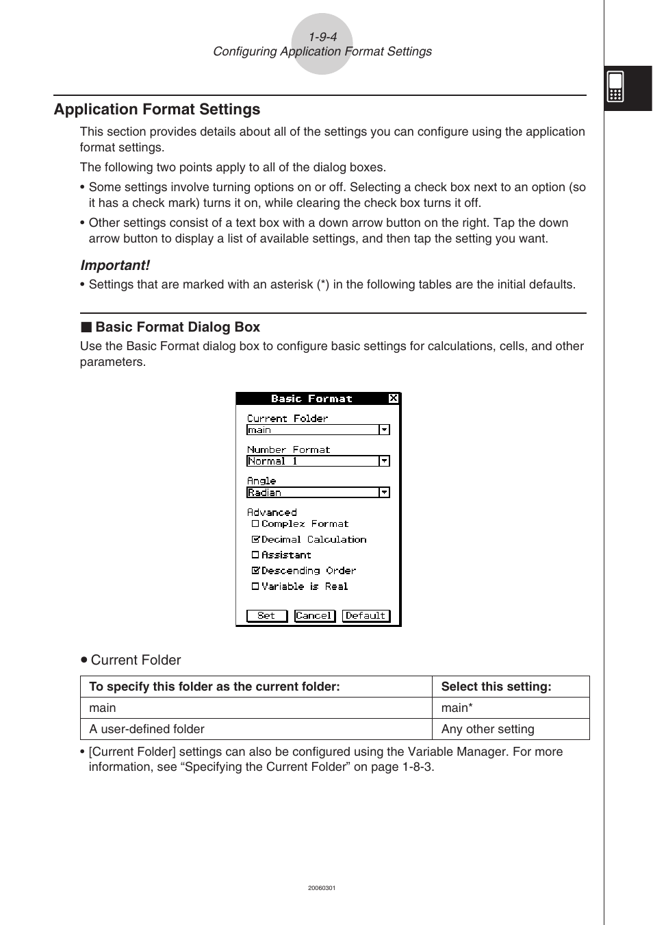 Application format settings -9-4, Application format settings | Casio CLASSPAD 330 3.04 User Manual | Page 97 / 954